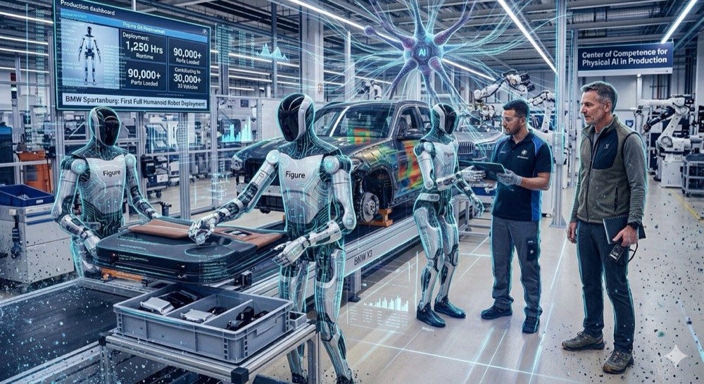 Humanoid robots working on a BMW production line